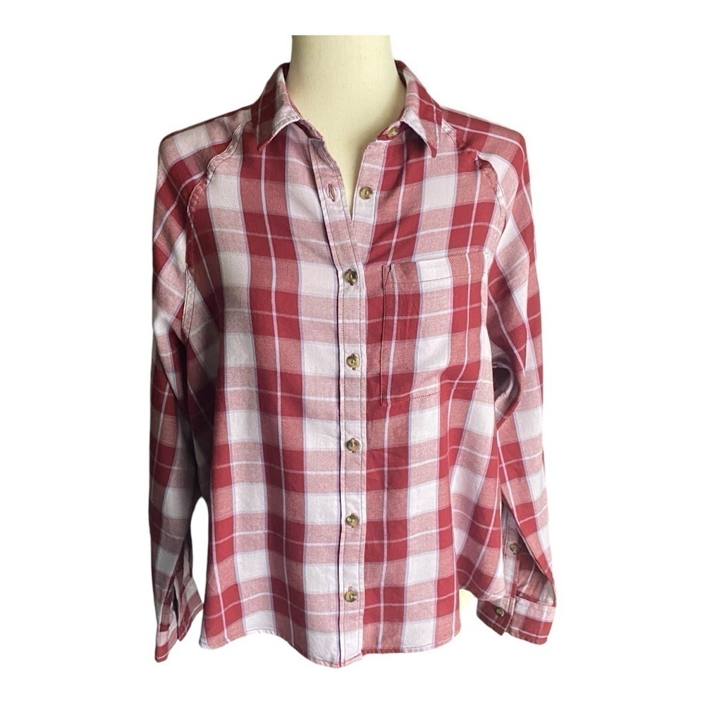 NWT-SO-MAROON AND WHITE PLAID BLOUSE-SIZE XS